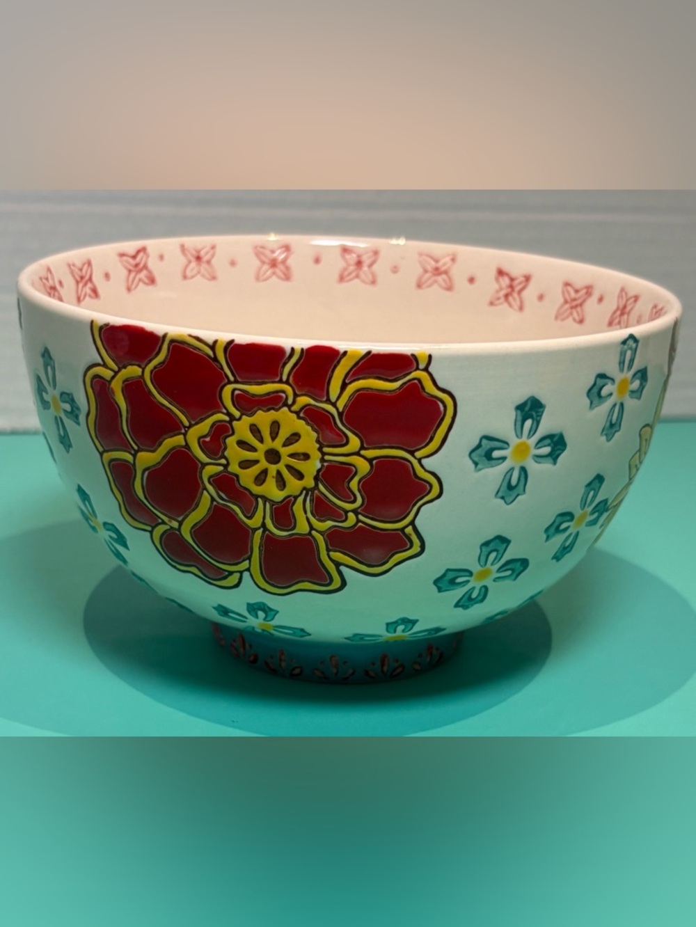 Dutch Wax Coastline Imports Floral 6”  Bowl Hand-Painted Ceramic Set of 2